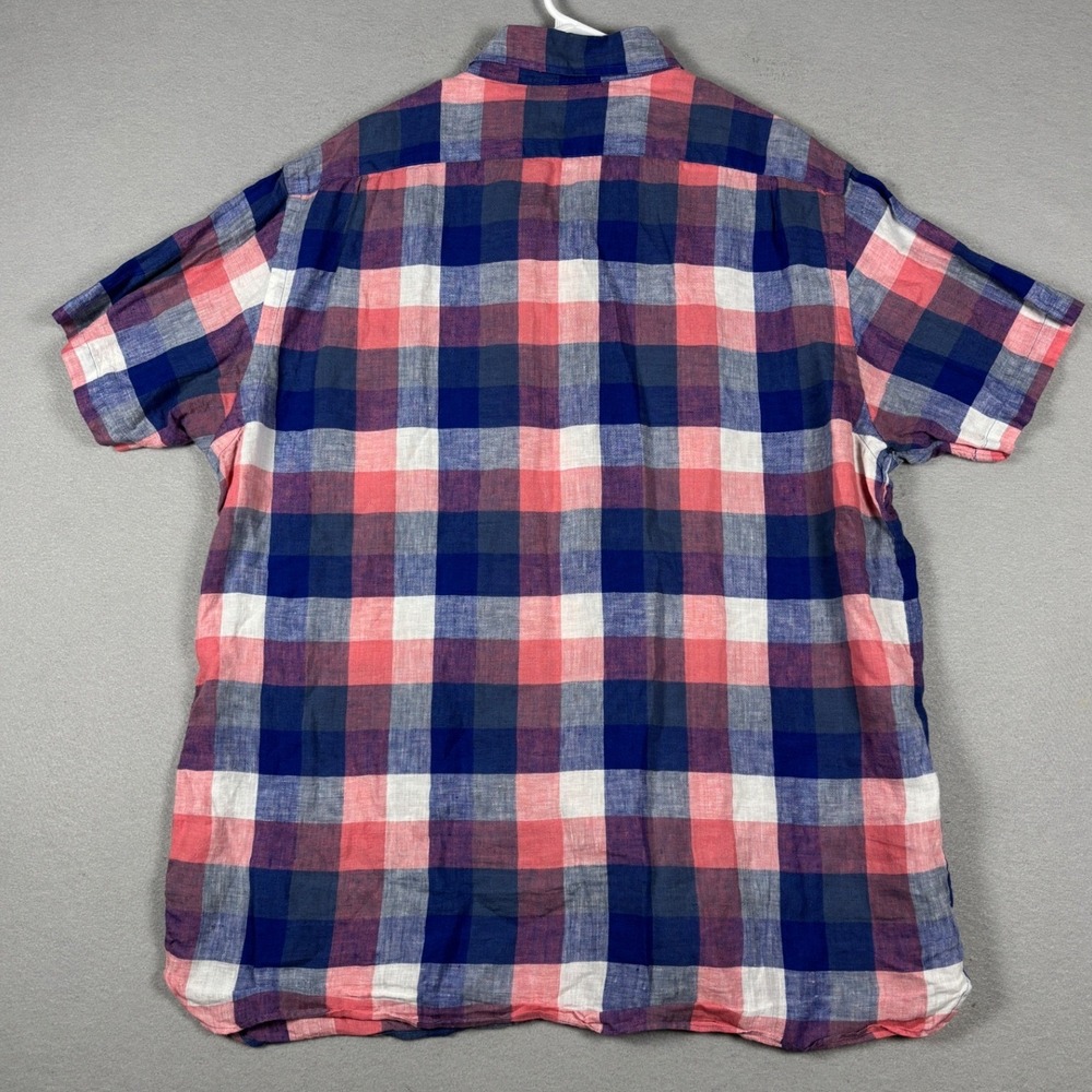 Cremieux Linen Short Sleeve Button Down Plaid Shirt XL Pink Blue White - Picture 4 of 9